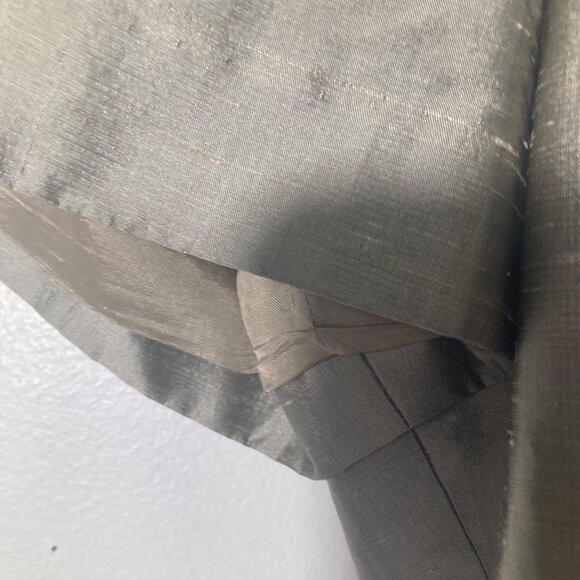 Womens Vintage Maggy London Slub Silk Top Short Sleeve Gray 4 Lined Button Back - Picture 4 of 9